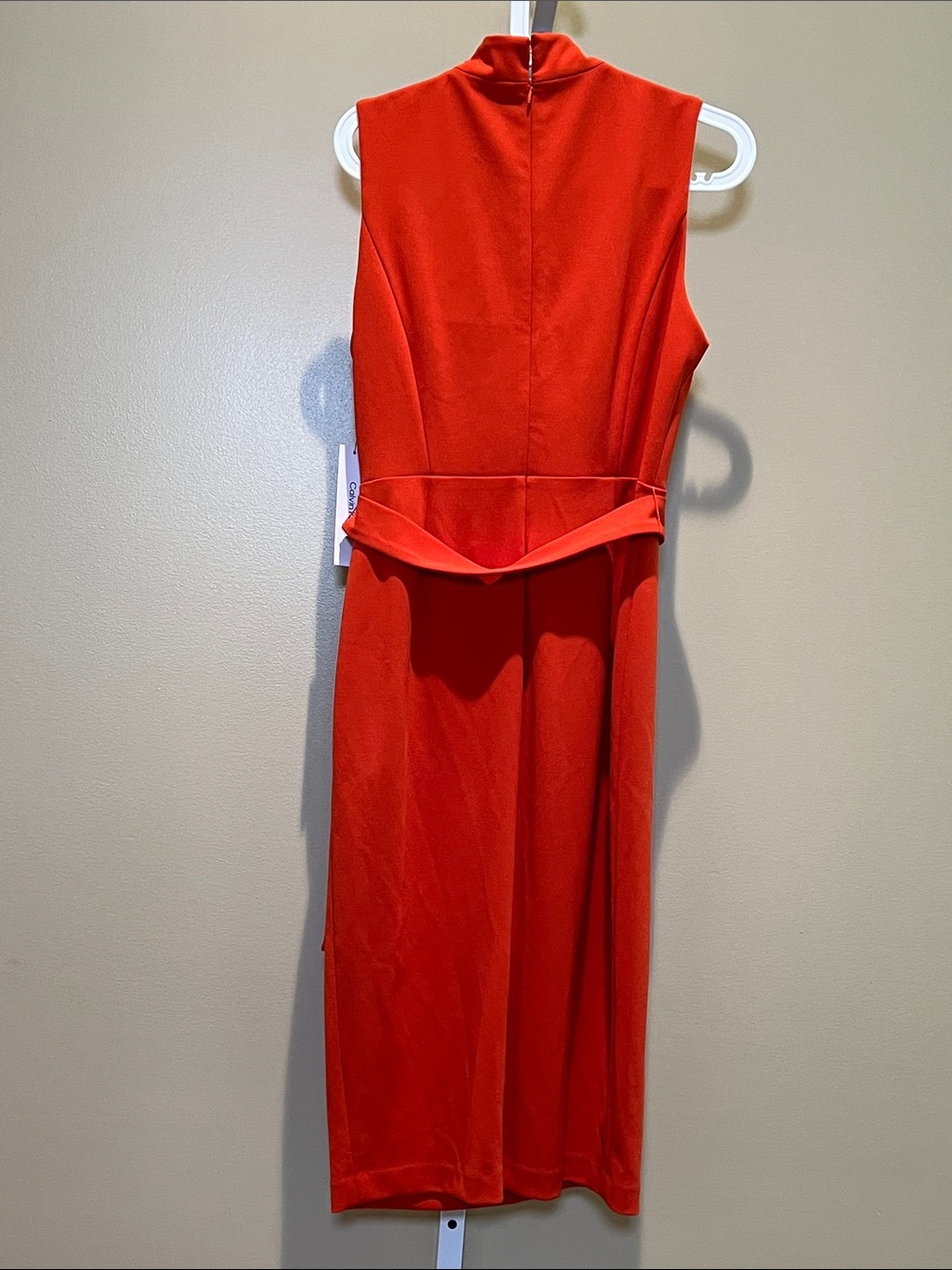 Calvin Klein Sleeveless Wrap Midi Dress in Vibrant Red - Picture 3 of 3